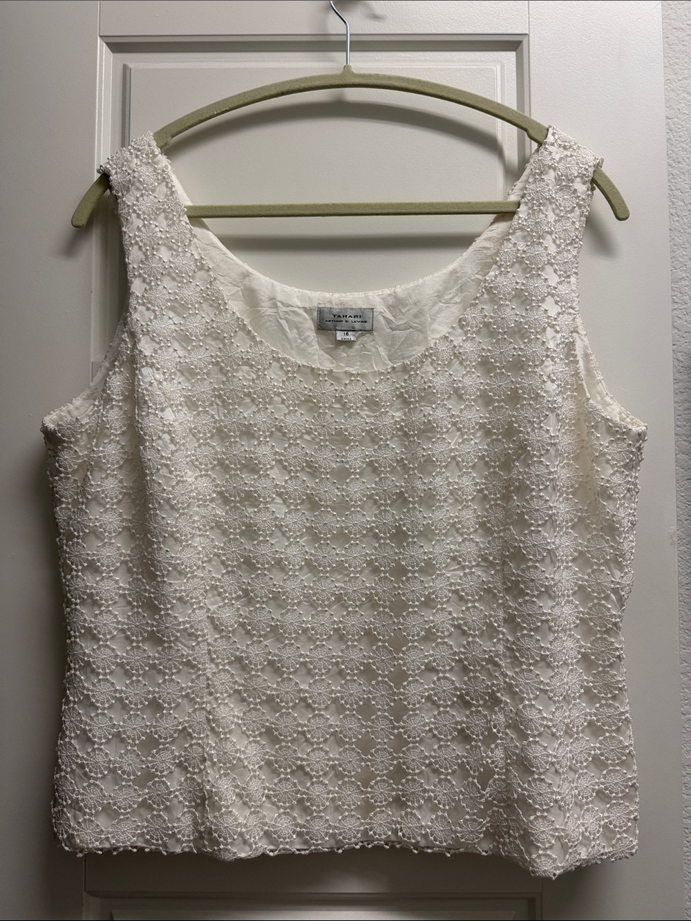 Tahari (Arthur S. Levine) Ivory Floral Eyelet Lined Sleeveless Tank Sz 16 EUC